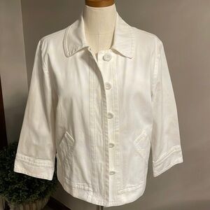 TALBOTS cotton white denim jacket cotton stretch 5 button down / pockets size 12